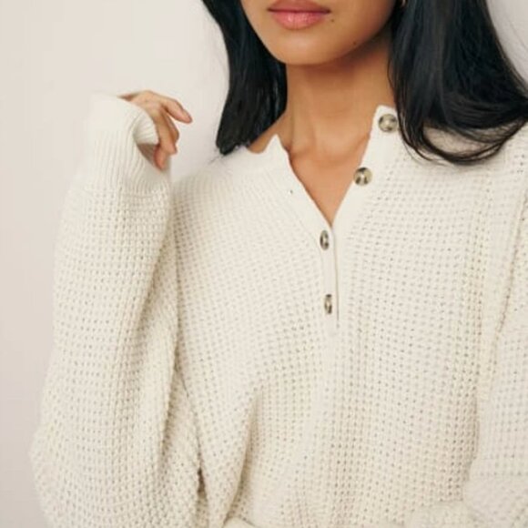 Reformation - Georgie Cotton Henley - Cream/White - Picture 2 of 4